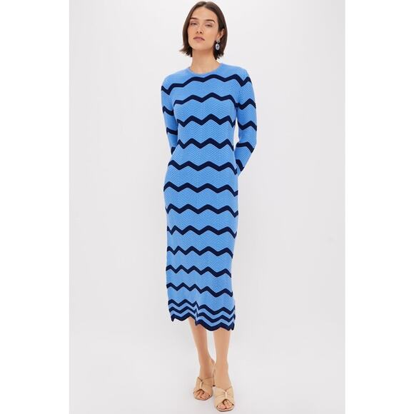 Tuckernuck Dresses & Skirts - HYACINTH HOUSE Cornflower Blue & Navy Zig-Zag Stripe Callan Knit Midi Dress XS